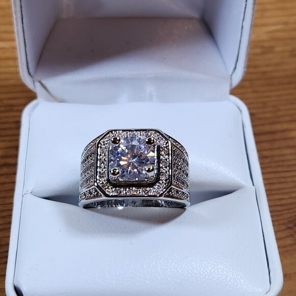 New Mens Engagement Cubic Zirconia Ring 925 Sterling Silver - Picture 3 of 4